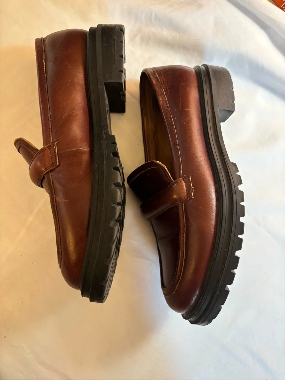 Madewell Bradley Chestnut Leather Lug Sole Slip-On Loafers